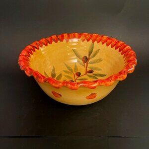 Vintage Firenze Italica Ars Bowl – Scalloped Edge, Olive Branch Design, 10.5" D